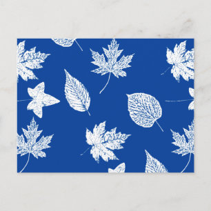 Carte Postale Feuilles d'automne - blanc et bleu de cobalt