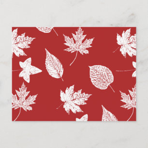 Carte Postale Feuilles d'automne - blanc et rouge foncé