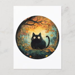 Carte Postale Feuilles d'automne douillette chute noir chat dans