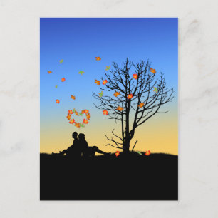 Carte Postale Feuilles d'automne en forme de coeur Couple