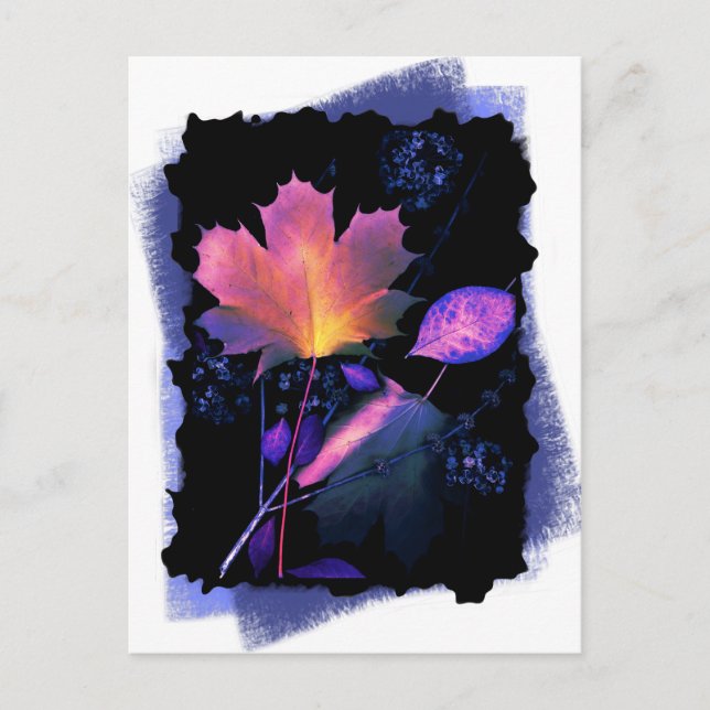 Carte Postale Feuilles d'automne en Néon et Bleu (Devant)