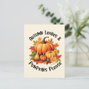Carte Postale Feuilles d'automne et Citrouilles s'il vous plaît