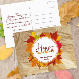 Carte Postale Feuilles de Érable d'Automne sur Texture de Papier
