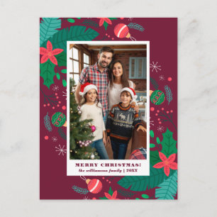 Carte Postale Feuilles de Noël modernes Fête photo personnalis