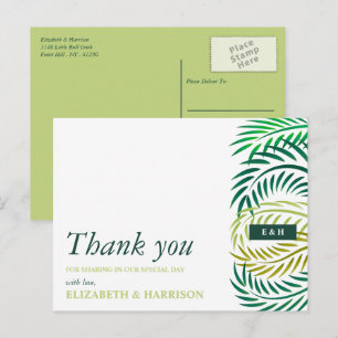 Carte Postale Feuilles de palmiers tropicaux, Merci de mariage d
