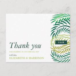 Carte Postale Feuilles de palmiers tropicaux, Merci de mariage d