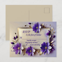 Carte Postale Feuilles d'or fleurs pourpres RSVP