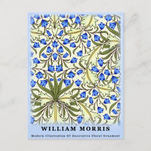 Carte Postale Feuilles florales bleues modernes de William Morri