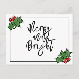 Carte Postale Feuilles Holly, baies Holly, motif de vacances amu