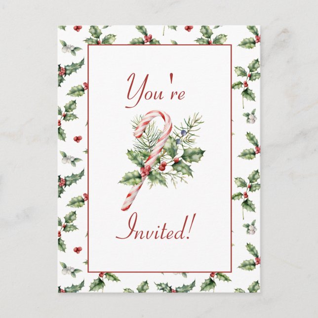 Carte Postale Feuilles saints, Baies rouges, Mistletoe, Sucre de (Devant)
