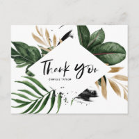 Feuilles tropicaux Faux Gold Foil Merci rustique