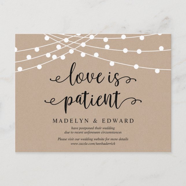 Carte Postale Feux à cordes, L'amour est patient, mariage report (Devant)