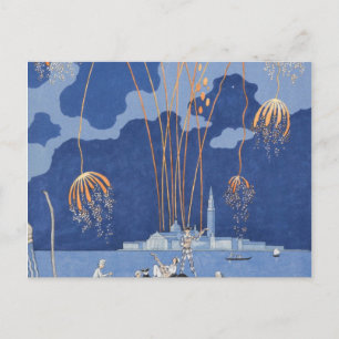 Carte Postale Feux d'artifice de George Barbier à Venise 1924