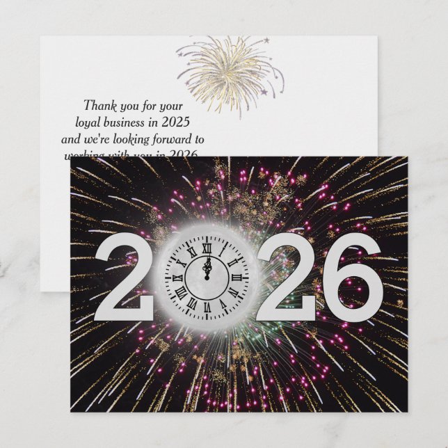 Carte Postale Feux d'artifice et horloge lunaire du Nouvel An 20 (Devant / Derrière)