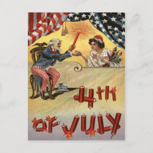 Carte Postale Feux d'artifice Oncle Sam Drapeau américain pétard