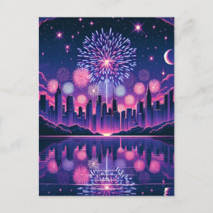 Carte Postale Feux d'artifice sur la ligne d'horizon de la ville