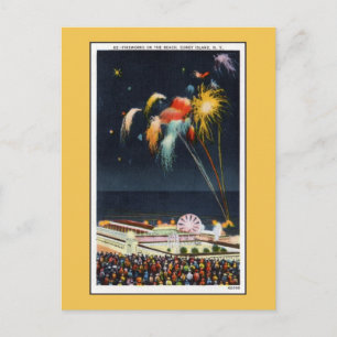Carte Postale feux d'artifice vintage de Coney Island sur la pla