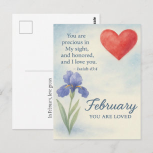 Carte Postale Février Amour avec Fleur Inspirationnelle de Coeur