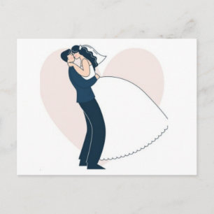 Carte Postale Fiançailles Élégantes d'un Couple Dessiné à la Mai