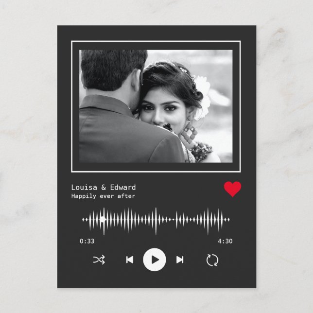 Carte Postale Fiançailles Mariage du lecteur de musique (Devant)