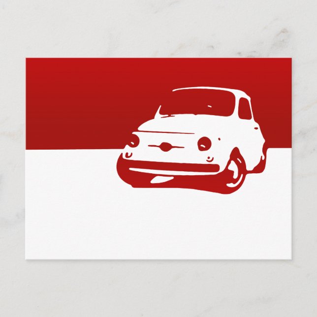 Carte Postale Fiat 500, 1959 - Rouge à la lumière (Devant)