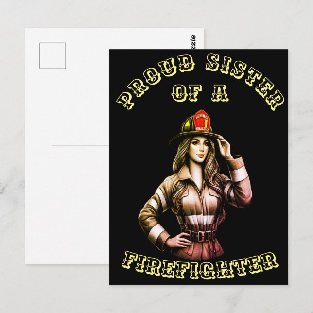 Carte Postale Fier Soeur d'un FireFighter high tech (Devant / Derrière)