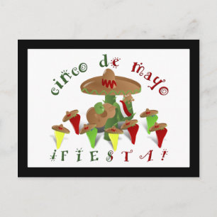 Carte Postale Fiesta Cactus avec guitare et poivrons dansants