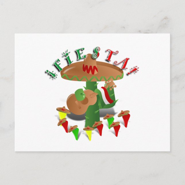 Carte Postale Fiesta Cactus avec Sombrero & Guitare (Devant)