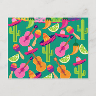 Carte Postale Fiesta Party Sombrero Limes Guitare Maraca Saguaro