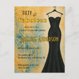 Carte Postale Fifty and Fabulous Black Gold Art Deco 50th