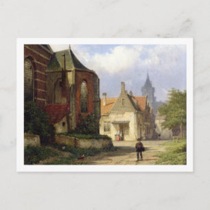 Carte Postale Figure devant une église Redbrick dans une ville h