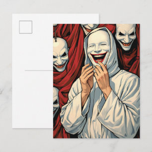 Carte Postale Figures de culte masquées grimaçantes effrayantes 