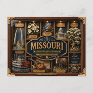 Carte Postale Figurine 3D de l'État du Missouri en boîte ombre