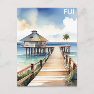 Carte Postale Fiji Tropical Beach Resort Watercolor