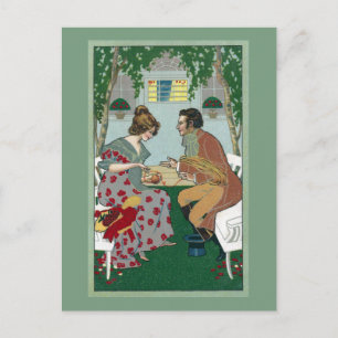 Carte Postale Fil à vent avec aide Vintage Art Nouveau