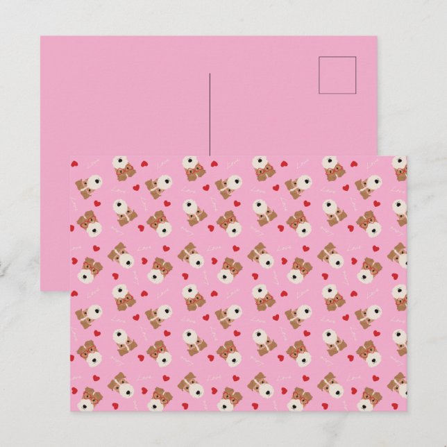 Carte Postale Fil Fox Terrier Chien Lunettes de coeur Motif rose (Devant / Derrière)