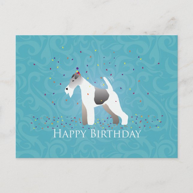 Carte Postale Fil Fox Terrier Silhouette Anniversaire Design (Devant)