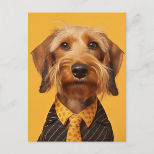 Carte Postale Fil Haired Dachshung Sur Jaune