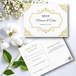 Carte Postale Filigree or élégant sur blanc, mariage RSVP