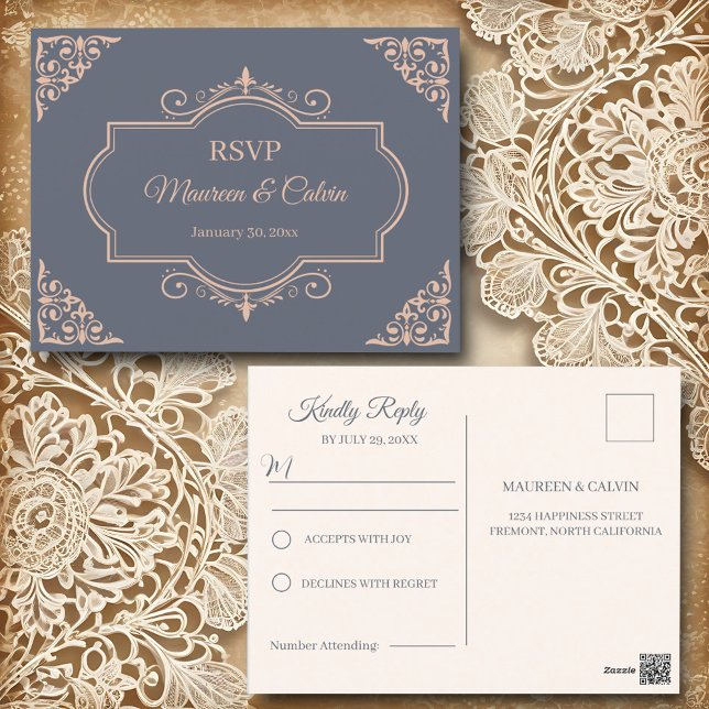 Carte Postale Filigree rustique, mariage RSVP (Créateur téléchargé)