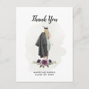 Carte Postale Fille à l'aquarelle florale Photo personnalisée Re