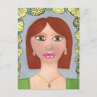 Carte Postale Fille acrylique à tête rouge