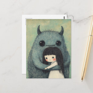 Carte Postale Fille adorable et son ami monstre fantastique