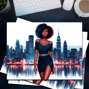 Carte Postale Fille Africaine stylisée Afro cheveux affaires