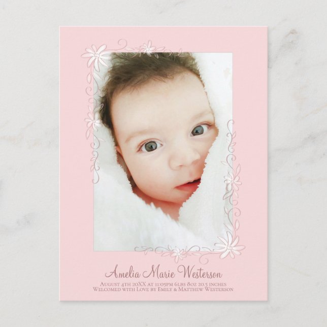 Carte postale Fille Annonce de naissance rose Vint (Devant)
