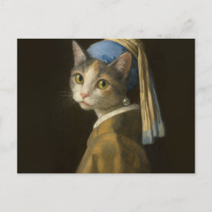 Carte Postale Fille au collier de perles Chat