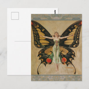 Carte Postale Fille au papillon de Leyendecker Art Déco vintage