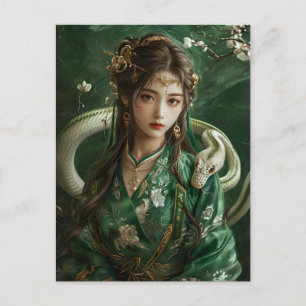 Carte Postale Fille au serpent Art du zodiaque chinois