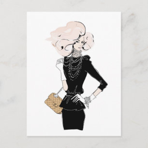 Carte Postale Fille aux cheveux blonds de mode en noir