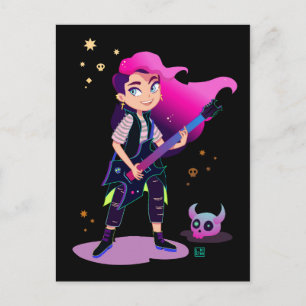 Carte Postale Fille aux cheveux roses avec une guitare rock